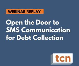 Text reads: Open the Door to SMS Communication for Debt Collection [Image by creator  from ]